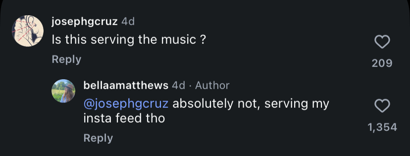 josephgcruz: Is this serving the music ?
bellaamatthews: @josephgcruz absolutely not, serving my insta feed tho josephgcruz: Is this serving the music ?
bellaamatthews: @josephgcruz absolutely not, serving my insta feed tho